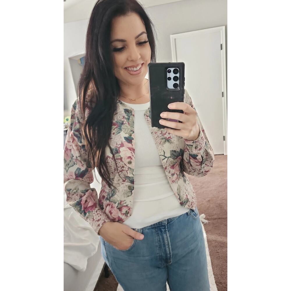 Banana Republic Floral Bomber Jacket in Cream, Pink, Green